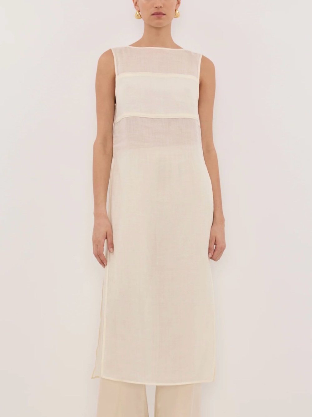 DISSH Sleeveless Sheer-Panel Tunic in Cream